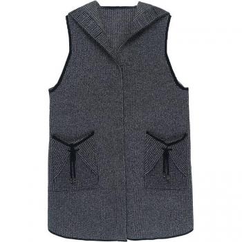 Chaleco de mujer con capucha, estilo pata de gallo, talla grande
