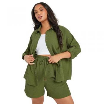 Yours Grünes Longsleeve für Damen – Curve & Plus Size, strukturiert