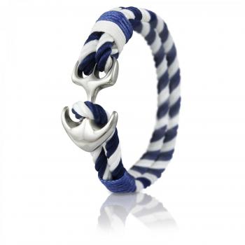 Skipper Anker Schmuckarmband – silberne Edelstahlfassung, blau/weiß
