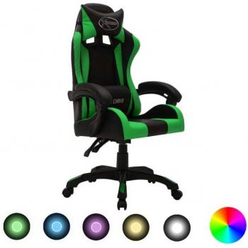 Tapisserie Gamers Torana – Fauteuil LED RVB Vert, Finition Noire, Similicuir