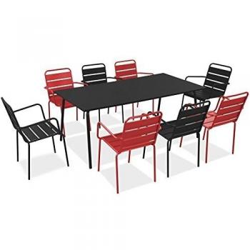 Set Tavolo e 8 Sedie da Giardino in Metallo Rosso e Grigio