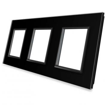 Mecanismo LIVOLO Frontal 3x Vidro Preto com 3 Tomadas