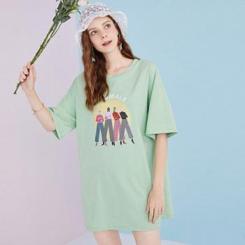 ARTKA Frauen T-Shirt Kleid mit modischem Print und offenem Rücken