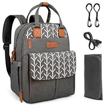 Kkomforme Baby Wickelrucksack mit Wickelunterlage, Multifunktional, Große Kapazität, Graublume