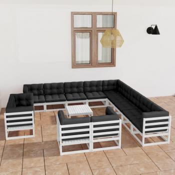 Lounges de Jardim Pinho Maciço Branco – Pacote 14 Peças