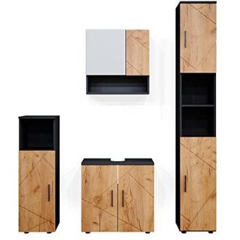 Ensemble de meubles de salle de bain Irma, Anthracite, 4 pièces, avec armoire haute