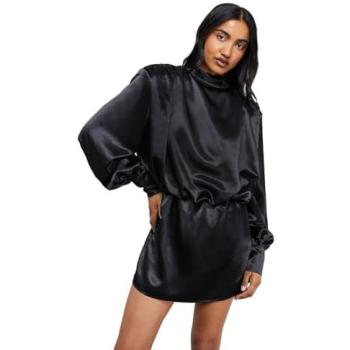 Satin Draped Mini Dress (Black), Size 8