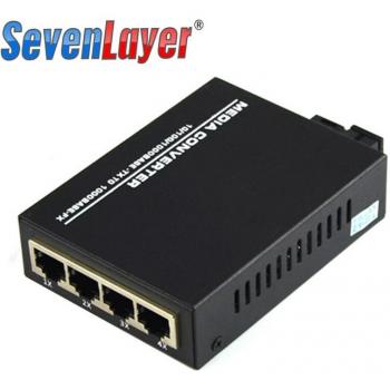 Convertidor de red de fibra óptica 100G, 10/1000/1,25 M, 4 puertos RJ45 y 1 puerto SC