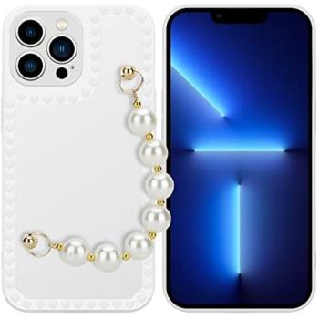 Coque blanche avec perles pour iPhone 13 PRO MAX et tour de cou