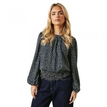 Slim Fit Spot Shoulder Shirred Hem Blouse – Dark