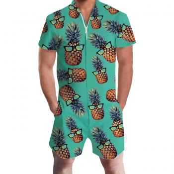 Ananas‑Cyan Herren Strampler – Kurz und Trendig