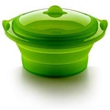 Lékué 3400500V09U008 Green Compact Foldable Steamer – 24 cm, Platinum Silicone