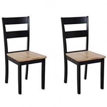 Set di 2 sedie da pranzo in stile cottage con schienale a doghe in legno di gomma Nero e chiaro