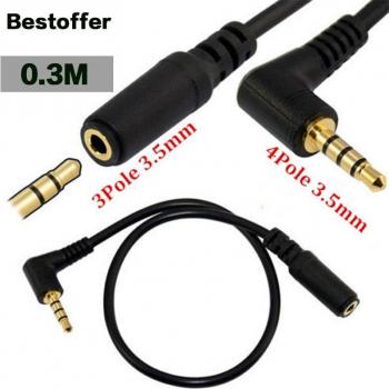 USB‑Compatible 4‑Lead 3.5 mm Male Right‑Angle to 3‑Lead Female Audio Cable