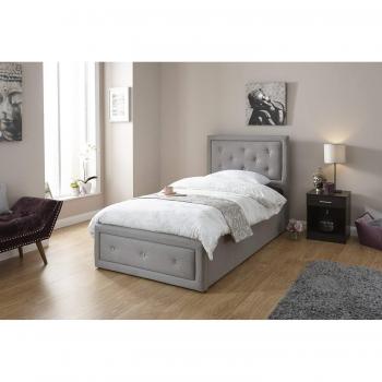 Ft Single Grey Ottoman Bed with Buttoned Headboard