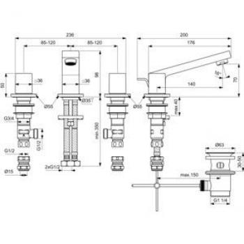 Ideal Standard EXTRA 140 mm 3‑Loch-Washtischarmatur Chrom/Chrom