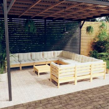 Garden Relaxation Ensemble: 12-Piece Pinewood Set with Cream Cushions