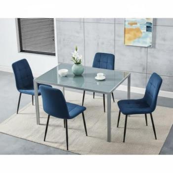 KOSY KOALA 120 cm × 70 cm Glass Table + 4 Blue Velvet Chairs
