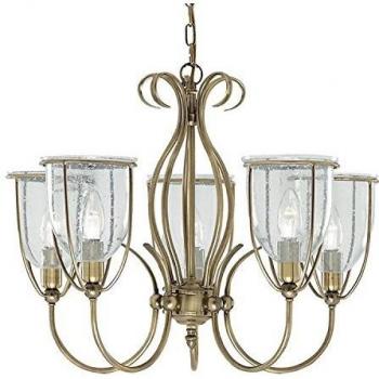 Silhouette 5 Light Ceiling Pendant Antique Brass Seeded Glass Shades, E14