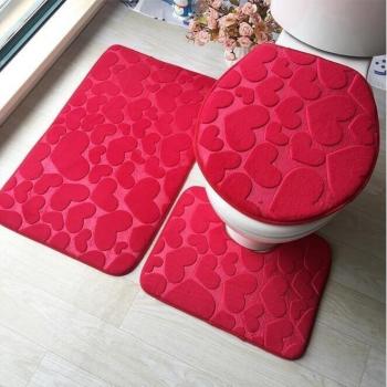 Tapis de sol antidérapant en flanelle avec tapis de bain et couvercle