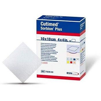 SORBION Cutimed Plus Sanitäre Auflage 7,5 × 7,5 cm – 10 Stück