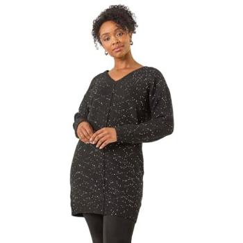 Petite Sparkle V‑Neck Knit Top in Black – Women’s 12