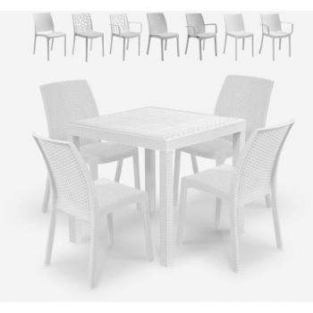 Tavolo Giardino 80x80 Rattan con 4 Sedie Bianco – Modello Virginia