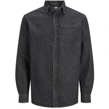 Camisa Hombre JJICreek Negra: Mangas Largas, Botones y Bolsillo