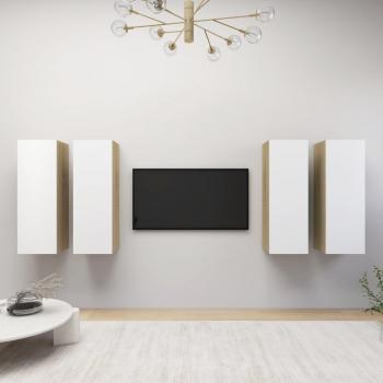 TV skříňky 4 ks bílá a dub sonoma 30,5 x 30 x 90 cm MDF