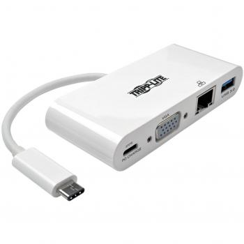 Tripp Lite USB C to VGA Multiport Video Adapter Converter 1080p w/ USB-A Hub, USB-C PD Charging Port & Gigabit Ethernet Port