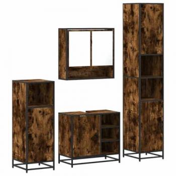 4-Piece Smoked Oak Engineered Wood Bathroom Furniture Set