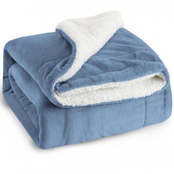 Bedsure Sherpa Fleece Throw Blanket Washed Blue Twin/Double Size