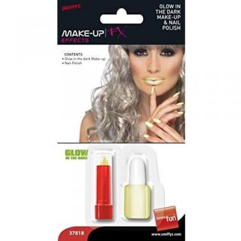 Set de maquillaje Smiffy's, pintalabios y esmalte de uñas, brillo en la oscuridad