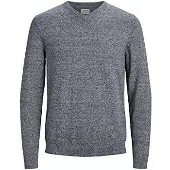 Jack & Jones Men's Jjebasic V-Neck Knit Sweater, Grey