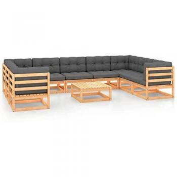 VidaXL Insieme di 10 divani da giardino in legno di pino massiccio con cuscini rimovibili