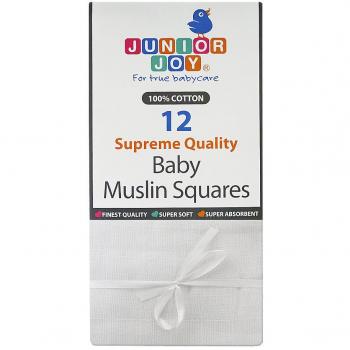 Junior Joy Baby Muslin Cloths (Pack of 12, White)