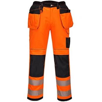 Pantalon de travail Portwest Pw3 Stretch Holster haute visibilité en noir-orange, 41 taille