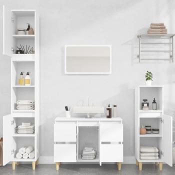 White Engineered Wood 3 Piece Bathroom Furniture Set by vidaXL