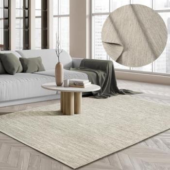 Tapis rectangulaire en laine, 160x230 cm, tissé main, beige crème