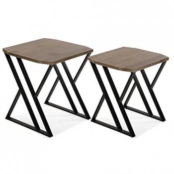 Mesa Auxiliar Moderna Versa, Set de 2, 50x45x45cm, Madera y Metal, Color Marrón y Negro