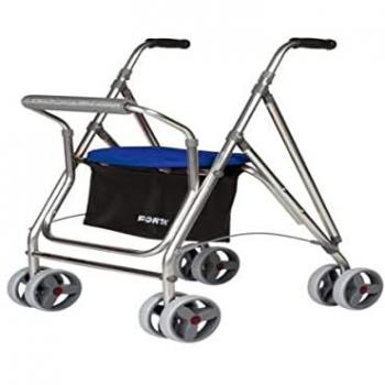 Andador de aluminio con asiento y 4 ruedas azul Kanguro HD FORTA