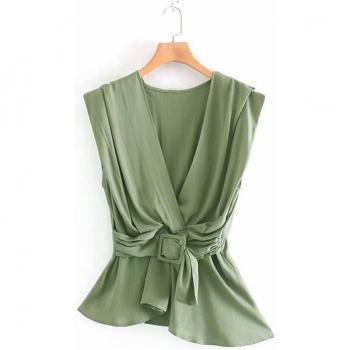 Blusa de algodón sin mangas con dobladillo irregular