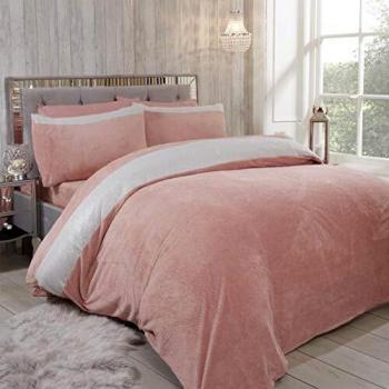 Teddy Bear DIAMANTE SHIMMER Fleece Duvet Cover Set with Pillow Case Thermal Fluffy Warm Soft Cozy Bedding Bed Set (Blush Pink, King)