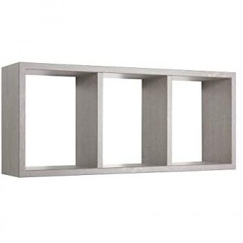 Mensola da parete moderna Tristano in rovere grigio con 3 scomparti