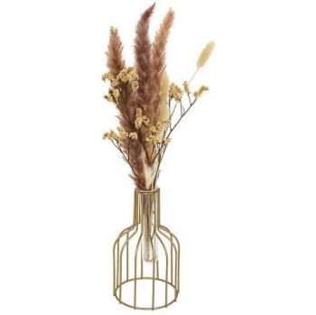 Bouquet de fleurs séchées automne métal doré rose H40cm