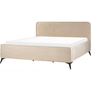 Taupe Velvet Upholstery Bed Frame with Black Metal Legs Super King Size 6ft Slatted Design Wingback Headboard Classic Style