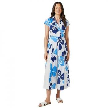 Floral Blue Contrast Wrap Body‑Shirt Dress