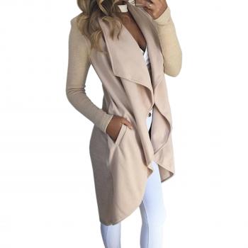 Damen‑Maxi-Strickmantel ECOWISH, offener Cardigan, asymmetrische Kante, beige, XL