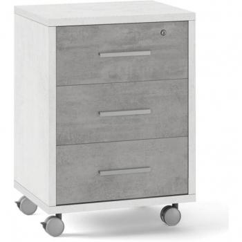 Cassettiera con ruote e tre cassetti in bianco cemento