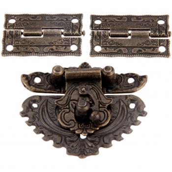 Antique Bronze Furniture Latch and Hinge Kit
